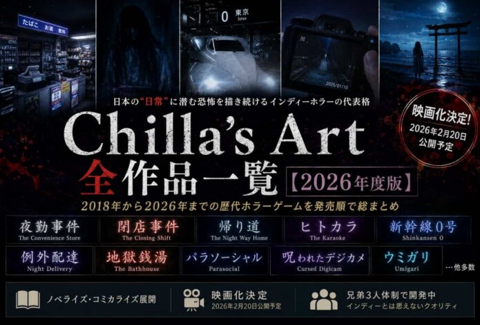 Chilla’s Artの全作品一覧2026年度版をイメージしたホラー調のアイキャッチ画像